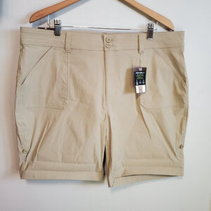NEW EDDIE BAUER Roll Tab Bermuda Shorts Nylon Blend Hiking Tan Khaki Women's 18